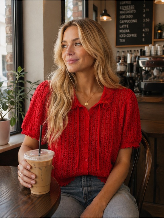 Gap x DOEN Sweaters - Gap X Doen Linen Blend Pointelle Short Sleeve Cardigan